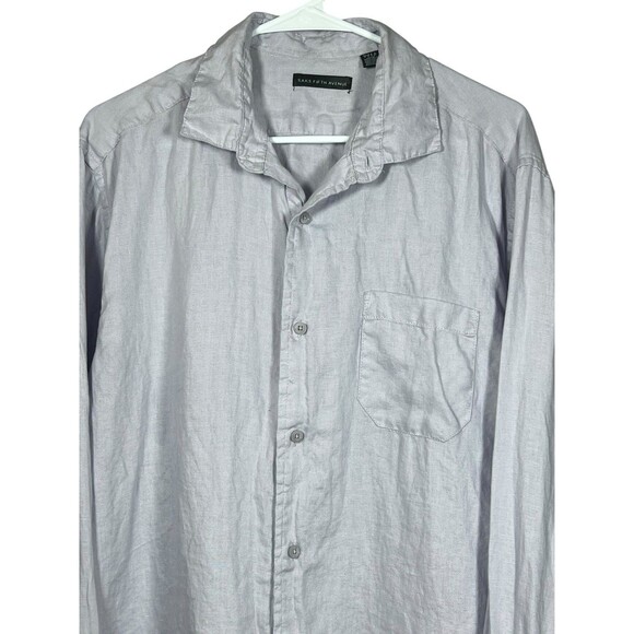 Saks Fifth Avenue Lilac 100% Linen Short Sleeve Button Up Shirt Preppy Large‎ - Picture 2 of 11